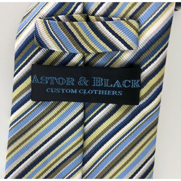 Astor & Black Clothiers 100% Silk Handmade Multicolor Striped Tie Blue Green Whi - Picture 4 of 7